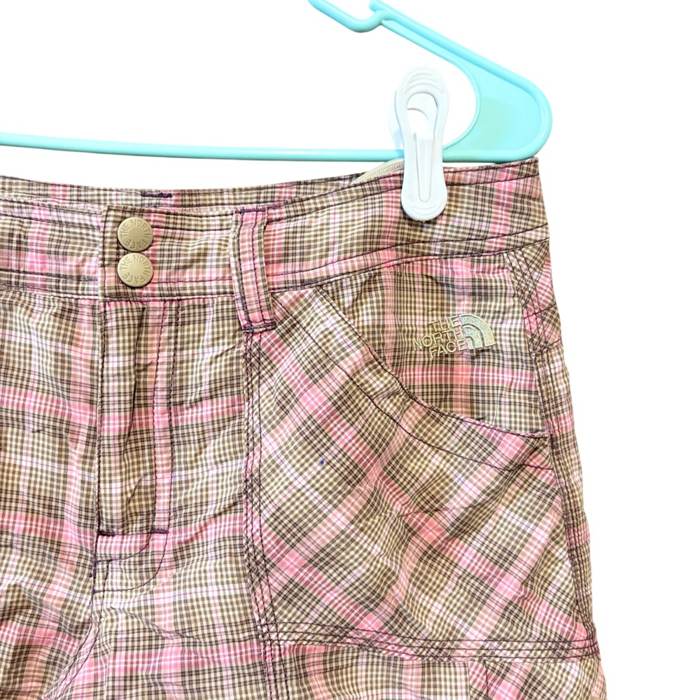The North Face Womens y2k Pink Brown Plaid Hiking Utility Cargo Shorts Size 10 - Picture 2 of 5